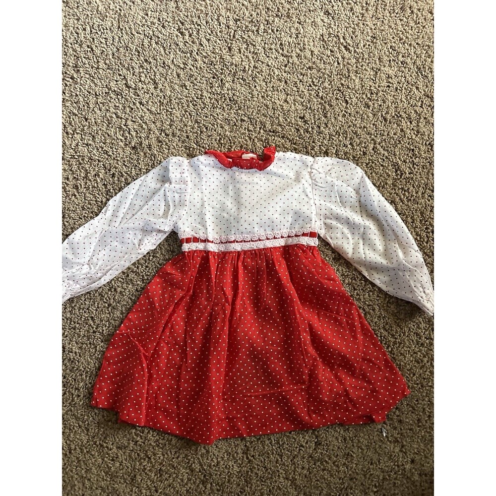 Vintage Bryan Toddler Dress Red White Polka Dots Long Sleeve Size 4T